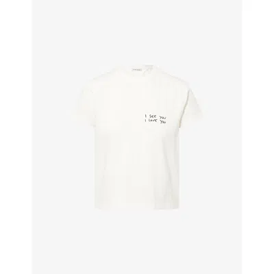 Anine Bing Womens Yellow Shelley I See You Printed Cotton T-shirt In White