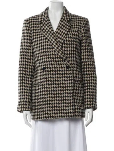 Pre-owned Anine Bing Wool Houndstooth Print Blazer In Neutral