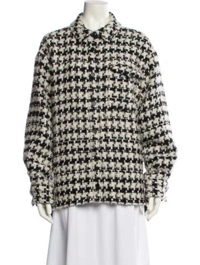 Pre-owned Anine Bing Wool Houndstooth Print Coat In Black