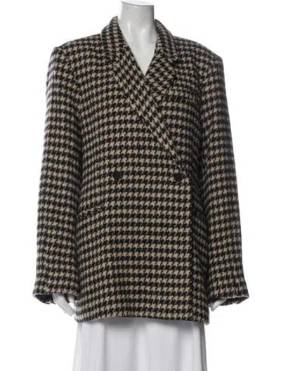 Pre-owned Anine Bing Wool Houndstooth Print Coat In Black