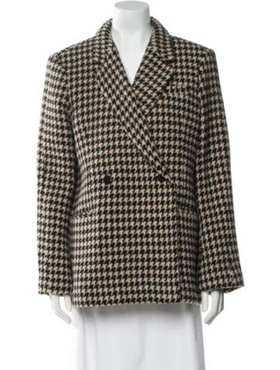 Pre-owned Anine Bing Wool Houndstooth Print Coat In Brown