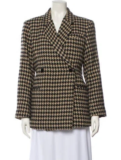 Pre-owned Anine Bing Wool Houndstooth Print Coat In Neutral
