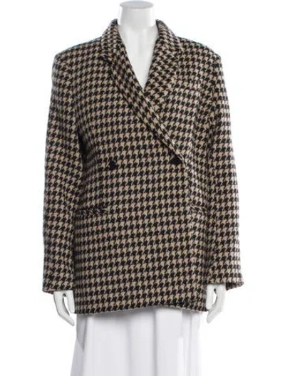 Pre-owned Anine Bing Wool Houndstooth Print Coat In Neutral