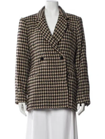Pre-owned Anine Bing Wool Houndstooth Print Performance Coat In Brown