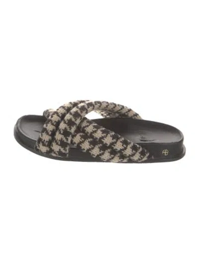 Pre-owned Anine Bing Wool Houndstooth Print Slides In Black
