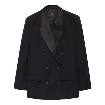 Anine Bing Double Breasted Jacket With Satin Lapels In Blue