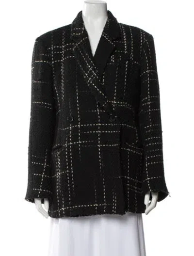 Pre-owned Anine Bing Wool Plaid Print Blazer In Black