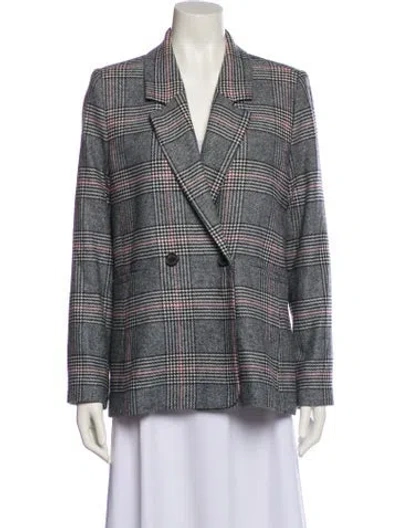 Pre-owned Anine Bing Wool Plaid Print Blazer In Gray
