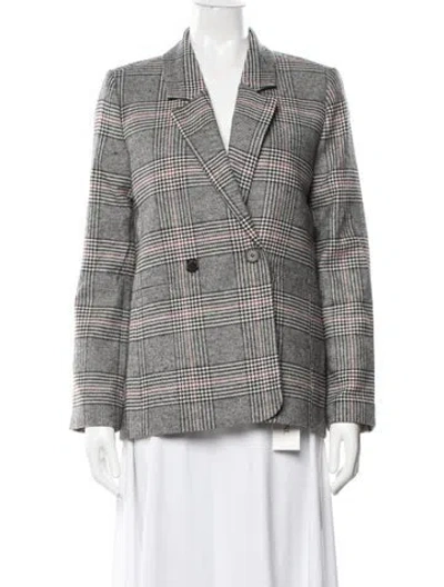 Pre-owned Anine Bing Wool Plaid Print Blazer In Grey