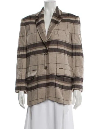 Pre-owned Anine Bing Wool Plaid Print Blazer In Neutral