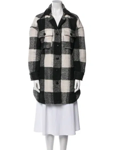 Pre-owned Anine Bing Wool Plaid Print Coat In Black