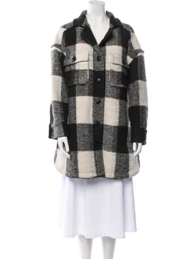 Pre-owned Anine Bing Wool Plaid Print Coat In Black