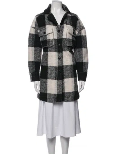 Pre-owned Anine Bing Wool Plaid Print Coat In Black
