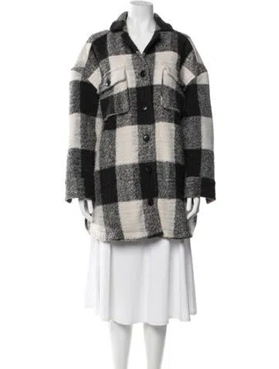Pre-owned Anine Bing Wool Plaid Print Coat In Gray