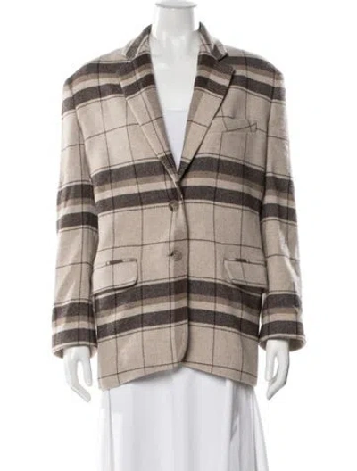 Pre-owned Anine Bing Wool Plaid Print Coat In Neutrals