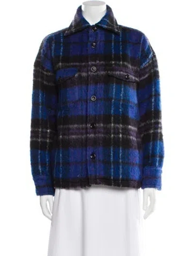 Pre-owned Anine Bing Wool Plaid Print Denim Jacket In Blue