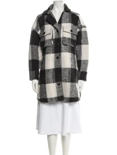 Pre-owned Anine Bing Wool Plaid Print Faux Fur Coat In Gray