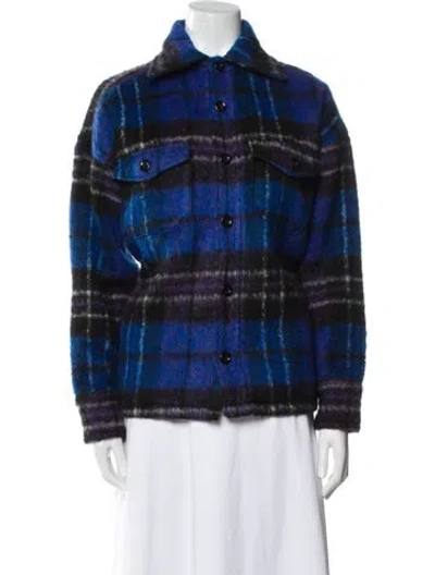 Pre-owned Anine Bing Wool Plaid Print Jacket In Blue