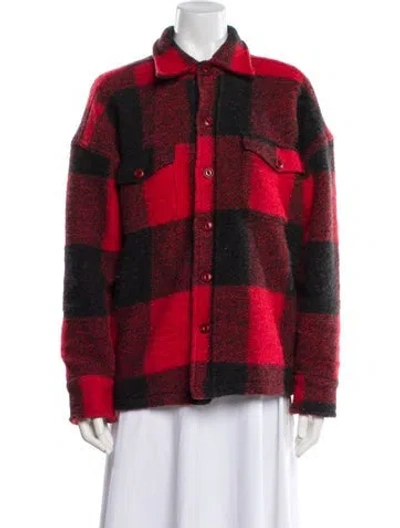 Pre-owned Anine Bing Wool Plaid Print Jacket In Red