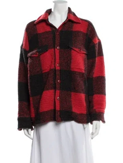 Pre-owned Anine Bing Wool Plaid Print Jacket In Red