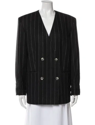 Pre-owned Anine Bing Wool Striped Blazer In Black