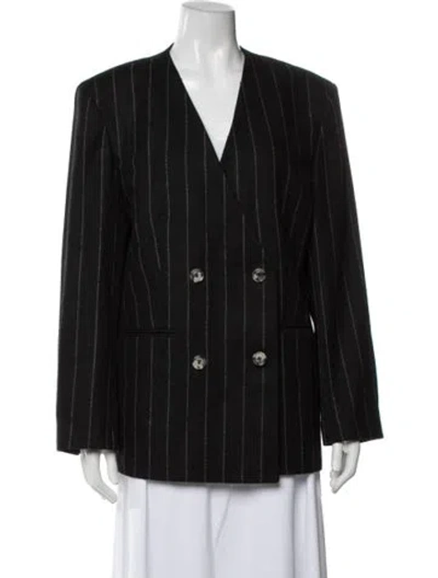 Pre-owned Anine Bing Wool Striped Blazer In Black