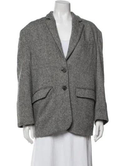 Pre-owned Anine Bing Wool Tweed Pattern Blazer In Black