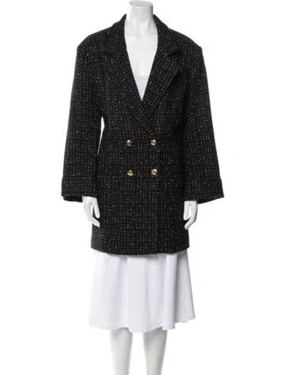 Pre-owned Anine Bing Wool Tweed Pattern Coat In Black