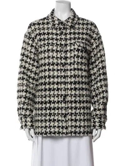 Pre-owned Anine Bing Wool Tweed Pattern Jacket In White