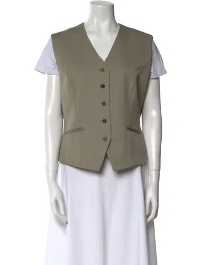 Pre-owned Anine Bing Wool V-neck Button-up Top In Green