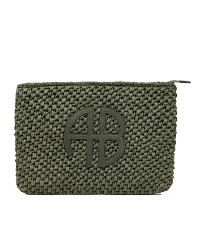 Anine Bing Woven Logo Pouch In Green