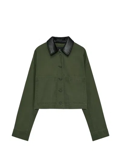 Anine Bing Yuma Contrast-collar Cropped Jacket In Green