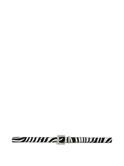 Anine Bing Zebra-print Square-buckle Belt In Black