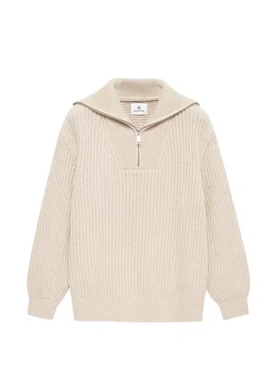 Anine Bing Womens Beige Sammy Half-zip Wool And Cotton-blend Jumper In Neutral
