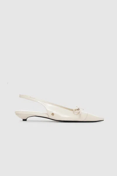 Anine Bing Zoey Slingback Heels In Bone Crinkled Patent In Beige