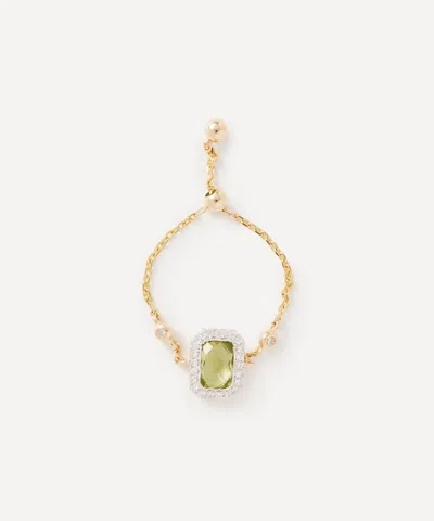 Anissa Kermiche 14ct Gold Square Peridot Chain Ring