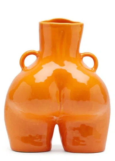 Anissa Kermiche Love Handles Glazed Earthenware Vase In Orange
