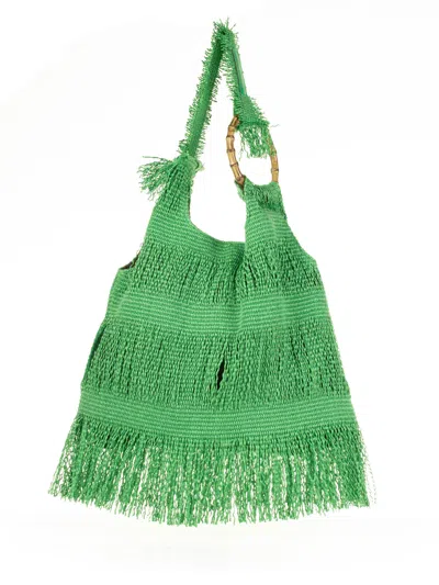 ANITA BILARDI ANITA BILARDI GREEN PICASSO SHOPPING BAG WITH FRINGES