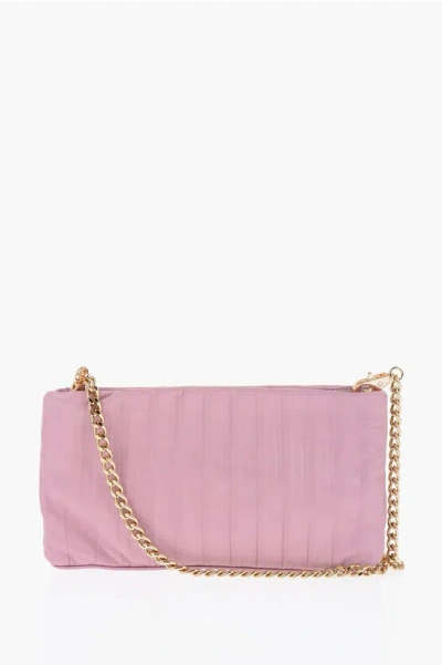 Anita Bilardi Leather Clutch With Shoulder Chain In Pink