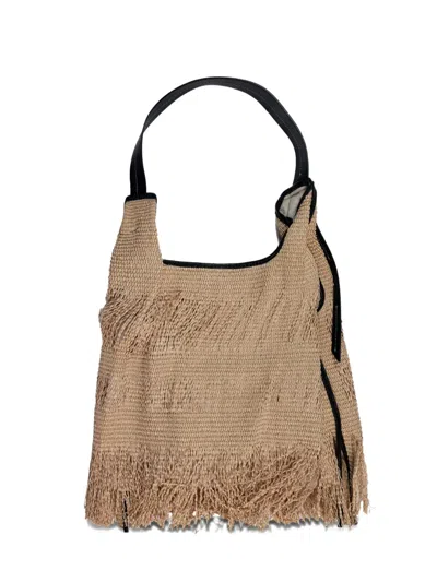 Anita Bilardi Medium Picasso Fringed Shoulder Bag In Beige