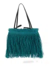 Anita Bilardi Green Shopper With Hanging Fringes Design And Double Top Handle In Black