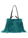 Anita Bilardi Green Shopper With Hanging Fringes Design And Double Top Handle In Blue