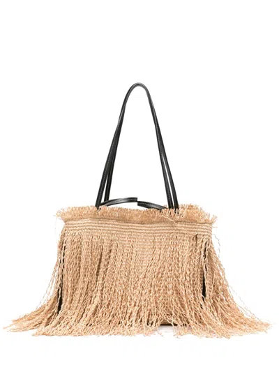 Anita Bilardi Small Frange Tote Bag In Beige
