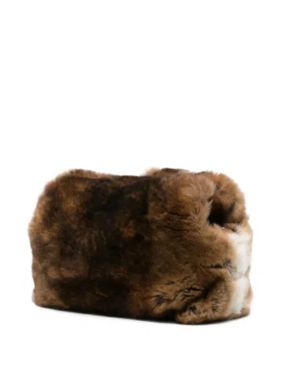 Anita Bilardi Teddy-bear-motif Faux-fur Clutch Bag In Brown