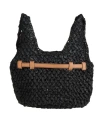 Anita Bilardi Woman Handbag Black Size - Paper, Synthetic Raffia, Calfskin In Black
