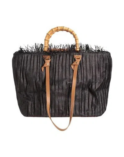 Anita Bilardi Woman Handbag Black Size - Polyamide, Leather, Bamboo