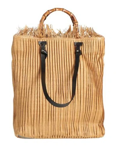 Anita Bilardi Woman Handbag Camel Size - Polyamide, Calfskin, Bamboo In Beige