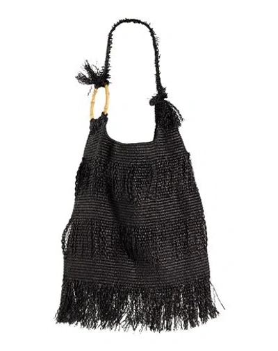 Anita Bilardi Woman Shoulder Bag Black Size - Natural Raffia