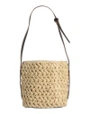 Anita Bilardi Woman Shoulder Bag Sand Size - Paper, Synthetic Raffia, Leather In Beige