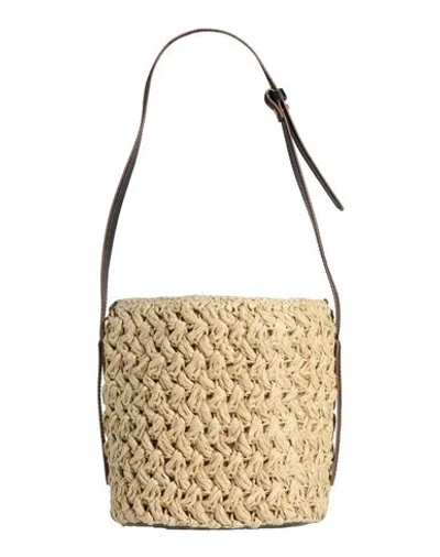 Anita Bilardi Woman Shoulder Bag Sand Size - Paper, Synthetic Raffia, Leather In Beige